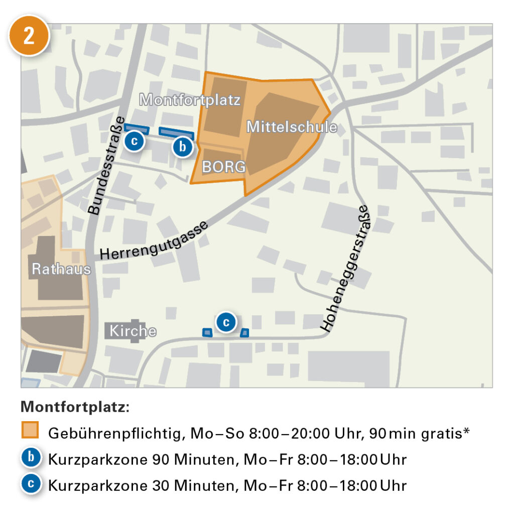 Detailplan der Parkzone Montfortplatz in Lauterach