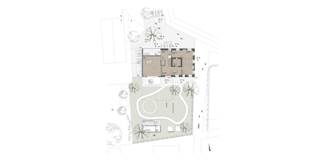 Plan-Ansicht des Erdgeschosses und der Außenfläche des neuen Kinderhauses