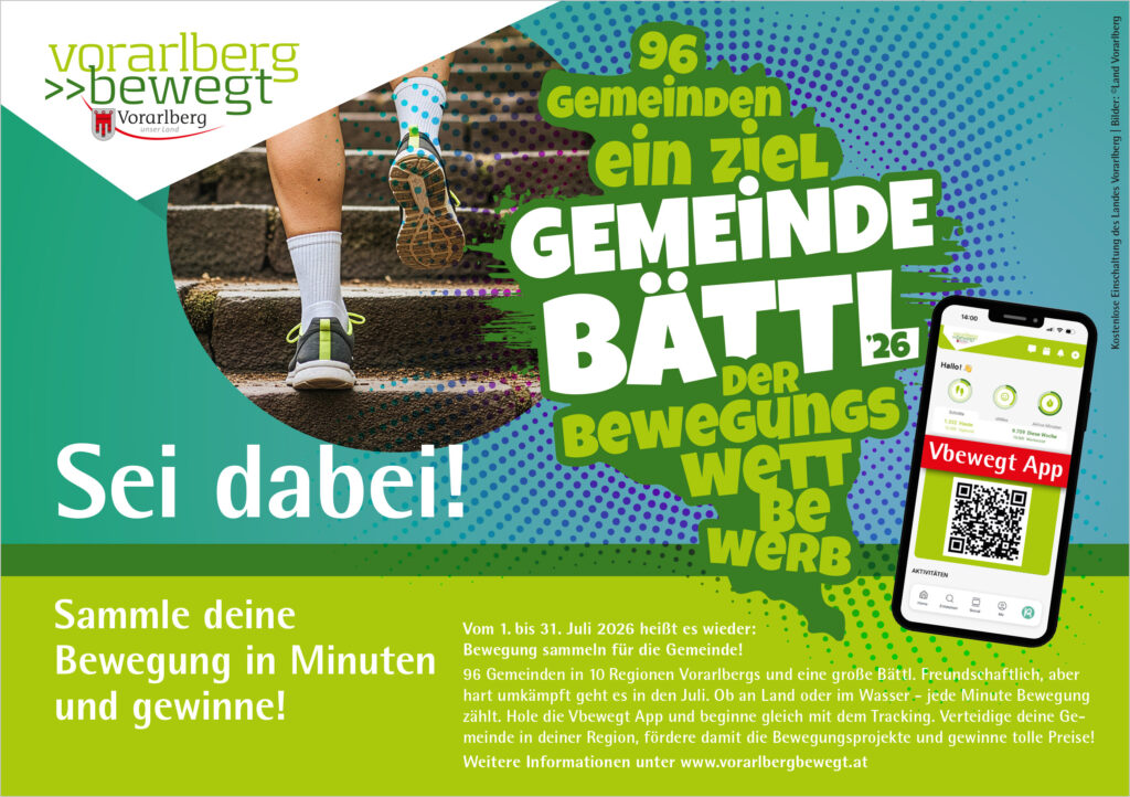 Plakat zur Aktion "Gemeinde Bättl 2026" des Landes Vorarlberg